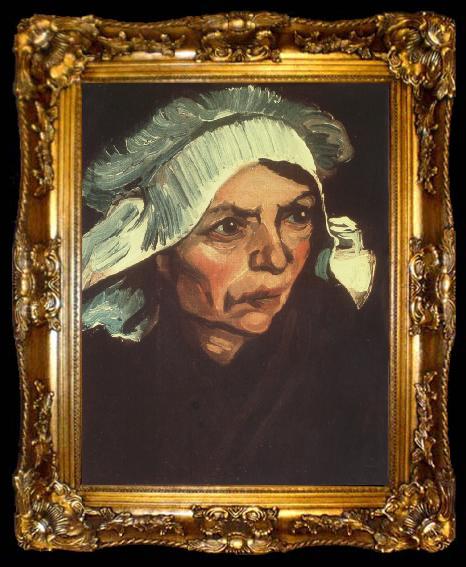 framed  Vincent Van Gogh Head of a Peasant Woman with White Cap (nn04), ta009-2